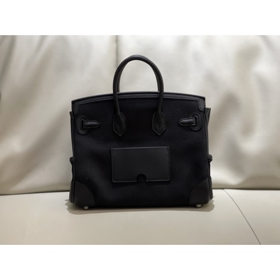 Birkin 25cm cargo canvas bag newly released this year with canvas splicing swift leather/silver buckle Birkin 25cm cargo canvas bag newly released this year with canvas splicing swift leather/silver buckle