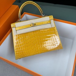 KL25 Amber Yellow Highlighting Nile Crocodile Skin Kelly 25cm