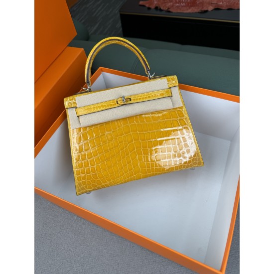 KL25 Amber Yellow Highlighting Nile Crocodile Skin Kelly 25cm