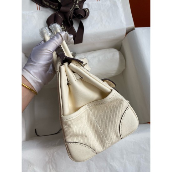 Hand sewn Birkin 25cm Cargo swift woven fabric with creamy silver buckle