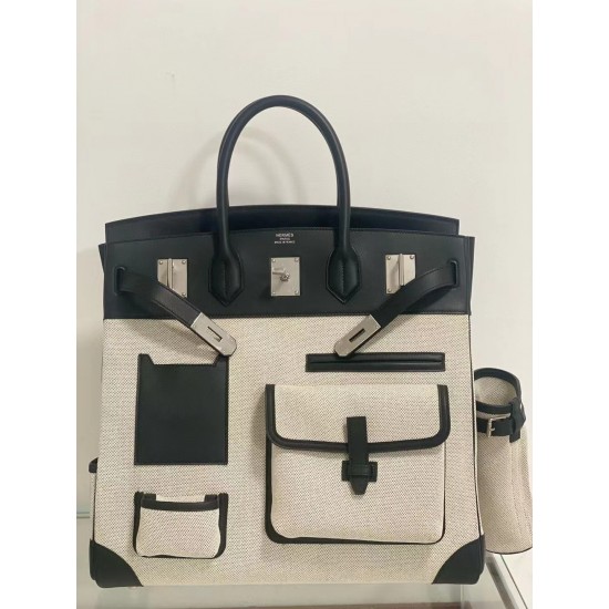 Swift Leather Black Birkin HAC 40cm Cargo Canvas Series Swift Leather Black Birkin HAC 40cm Cargo Canvas Series
