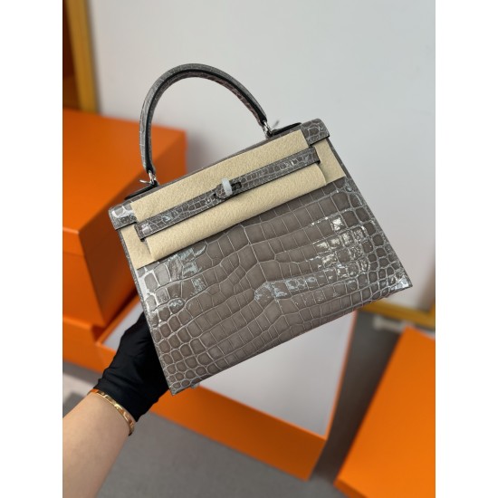 KL25 Amber Yellow Highlighting Nile Crocodile Skin Kelly 25cm