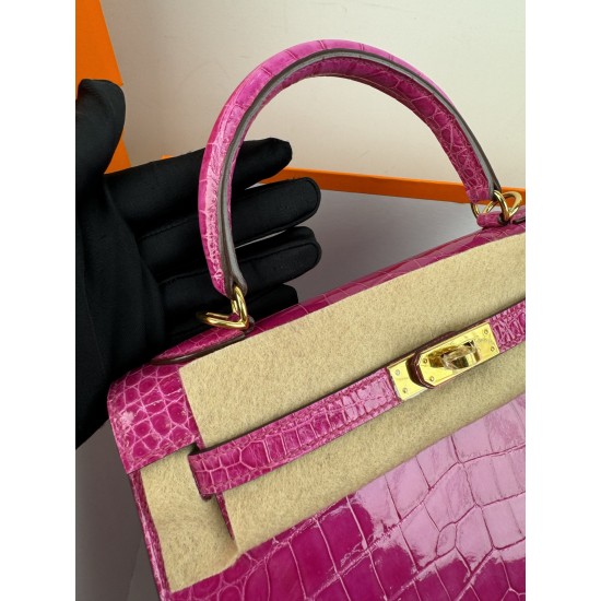 KL25 Amber Yellow Highlighting Nile Crocodile Skin Kelly 25cm