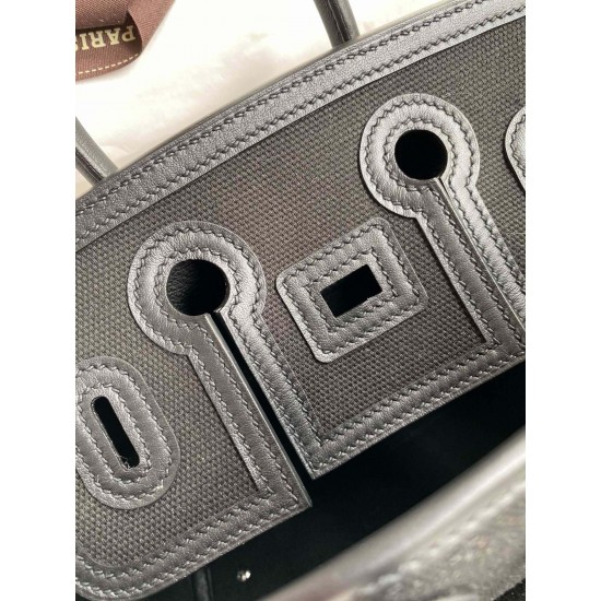 Hand sewn Birkin 25cm Cargo swift woven fabric with black silver buckle Hand sewn Birkin 25cm Cargo swift woven fabric with black silver buckle