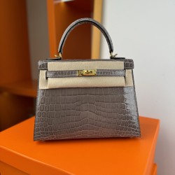 KL25 Amber Yellow Highlighting Nile Crocodile Skin Kelly 25cm