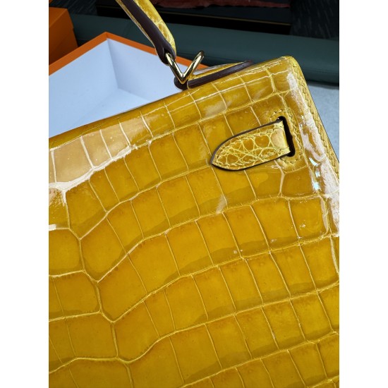 KL25 Amber Yellow Highlighting Nile Crocodile Skin Kelly 25cm KL25 Amber Yellow Highlighting Nile Crocodile Skin Kelly 25cm