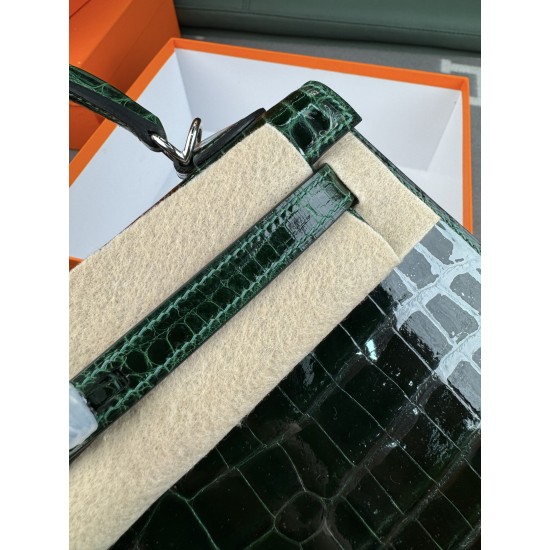 KL25 Amber Yellow Highlighting Nile Crocodile Skin Kelly 25cm