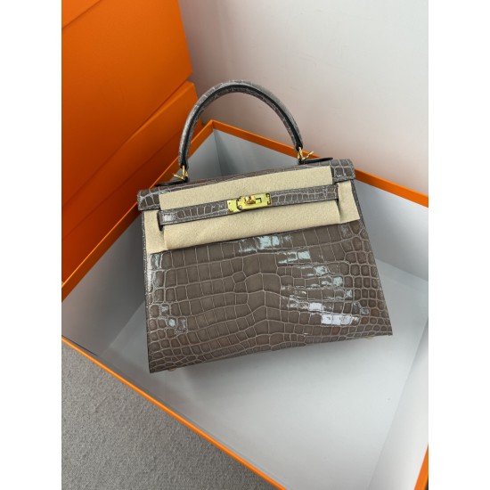 KL25 Amber Yellow Highlighting Nile Crocodile Skin Kelly 25cm