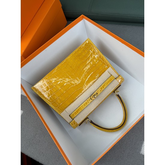 KL25 Amber Yellow Highlighting Nile Crocodile Skin Kelly 25cm KL25 Amber Yellow Highlighting Nile Crocodile Skin Kelly 25cm