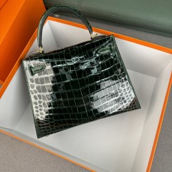 KL25 Amber Yellow Highlighting Nile Crocodile Skin Kelly 25cm