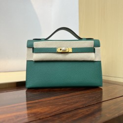 KL22 Velvet Green Kelly 1st Generation French Haas Leather Factory Epsom Original Palm Print Leather