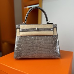 KL25 Amber Yellow Highlighting Nile Crocodile Skin Kelly 25cm