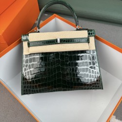 KL25 Amber Yellow Highlighting Nile Crocodile Skin Kelly 25cm