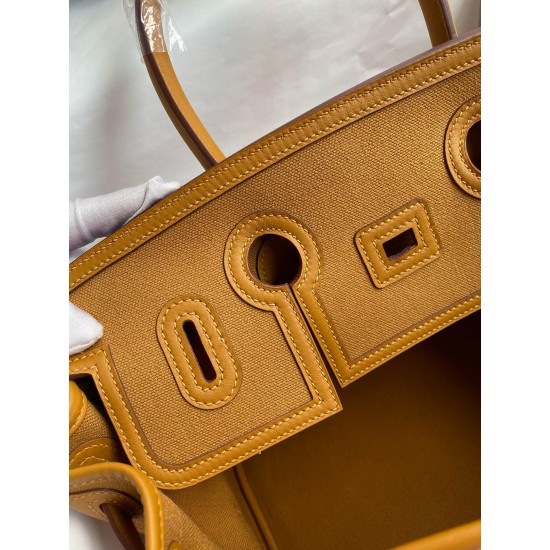 Hand sewn Birkin 35cm Cargo swift woven fabric sesame silver buckle Hand sewn Birkin 35cm Cargo swift woven fabric sesame silver buckle