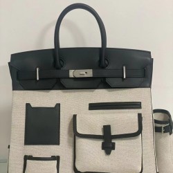 Swift Leather Black Birkin HAC 40cm Cargo Canvas Series