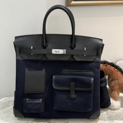 Swift Treasure Blue/Black Birkin HAC 40cm Cargo Canvas Series