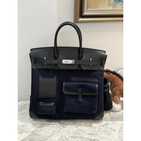 Swift Treasure Blue/Black Birkin HAC 40cm Cargo Canvas Series Swift Treasure Blue/Black Birkin HAC 40cm Cargo Canvas Series