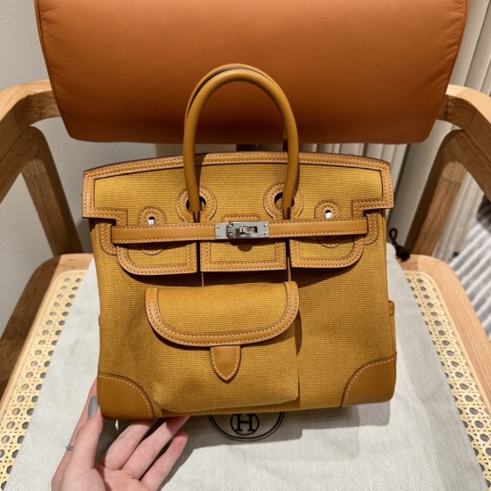  2Birkin 25Cargo cloth bag canvas splicing swift