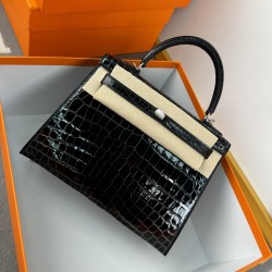 KL25 Amber Yellow Highlighting Nile Crocodile Skin Kelly 25cm