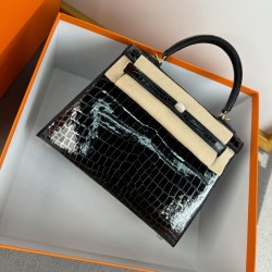 KL25 Amber Yellow Highlighting Nile Crocodile Skin Kelly 25cm