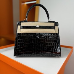KL25 Amber Yellow Highlighting Nile Crocodile Skin Kelly 25cm