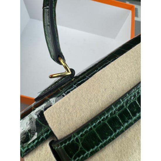 KL25 Amber Yellow Highlighting Nile Crocodile Skin Kelly 25cm