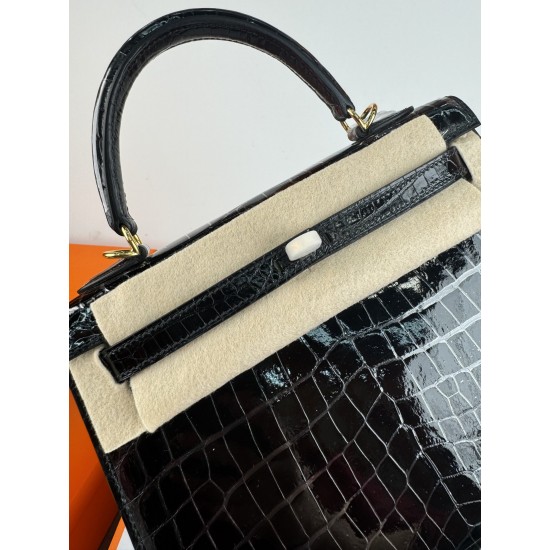 KL25 Amber Yellow Highlighting Nile Crocodile Skin Kelly 25cm