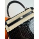 KL25 Amber Yellow Highlighting Nile Crocodile Skin Kelly 25cm