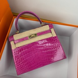 KL25 Amber Yellow Highlighting Nile Crocodile Skin Kelly 25cm