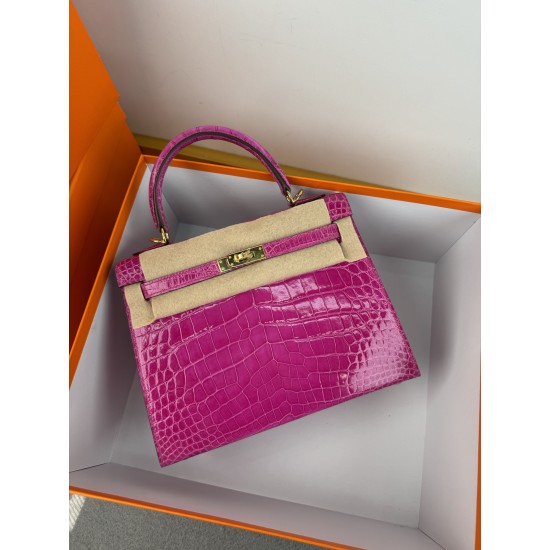 KL25 Amber Yellow Highlighting Nile Crocodile Skin Kelly 25cm