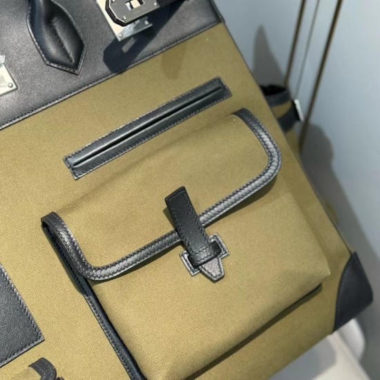 Swift Leather Army Green/Black Birkin HAC 40cm Cargo Canvas Series Swift Leather Army Green/Black Birkin HAC 40cm Cargo Canvas Series
