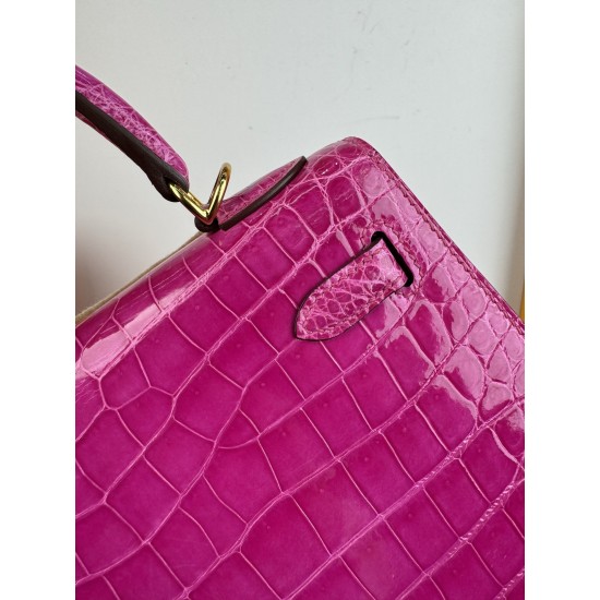 KL25 Amber Yellow Highlighting Nile Crocodile Skin Kelly 25cm