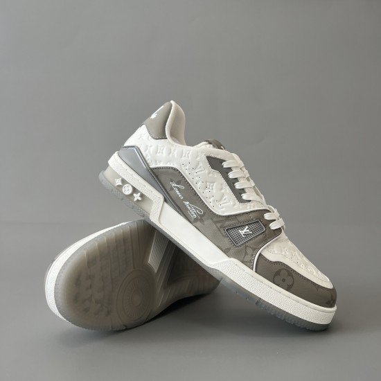 Trainer Low Top Casual Board Shoes White Gray Men's