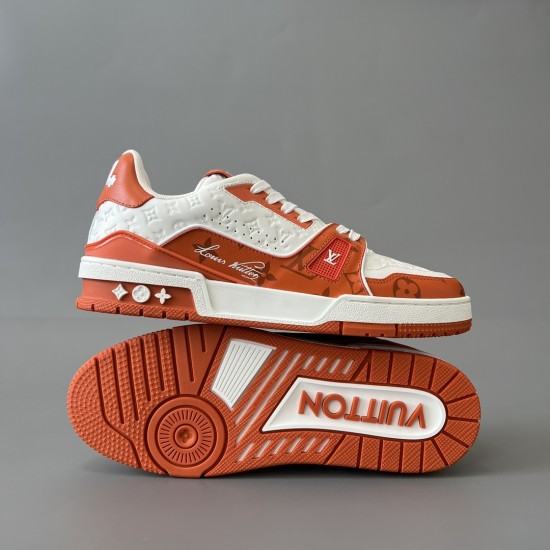 Trainer Low Top Casual Board Shoes White Orange Men's