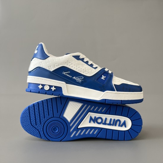 Trainer Low Top Casual Board Shoes White Blue Men's