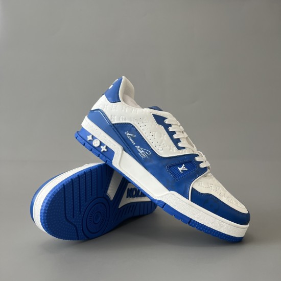 Trainer Low Top Casual Board Shoes White Blue Men's