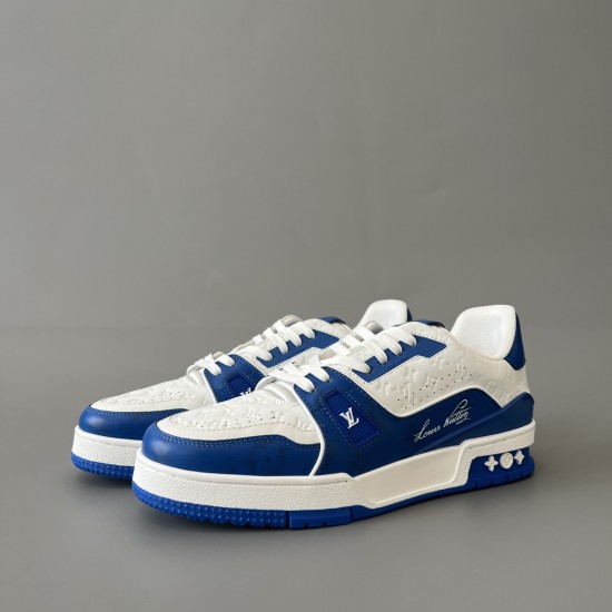 Trainer Low Top Casual Board Shoes White Blue Men's