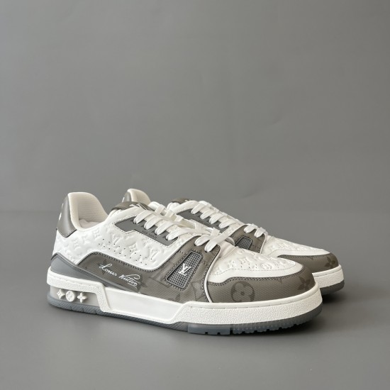 Trainer Low Top Casual Board Shoes White Gray Men's