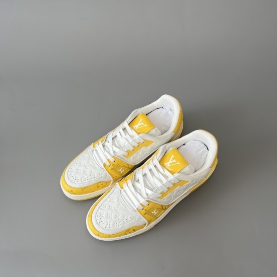 Trainer Low Top Casual Board Shoes White Yellow Men's