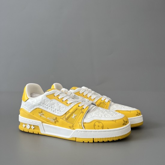 Trainer Low Top Casual Board Shoes White Yellow Men's