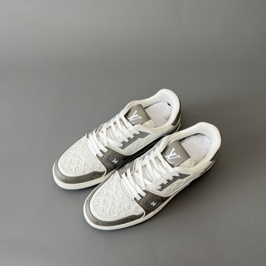 Trainer Low Top Casual Board Shoes White Gray Men's