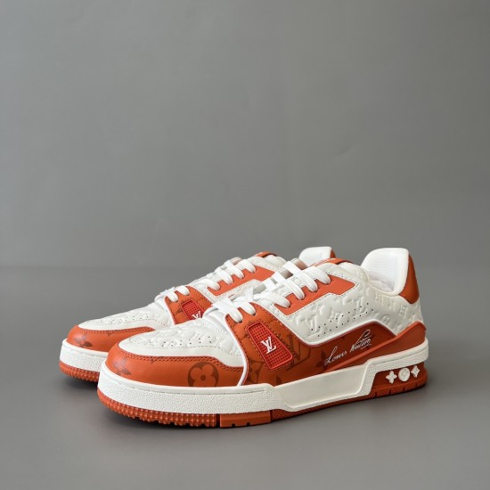 Trainer Low Top Casual Board Shoes White Orange Men's